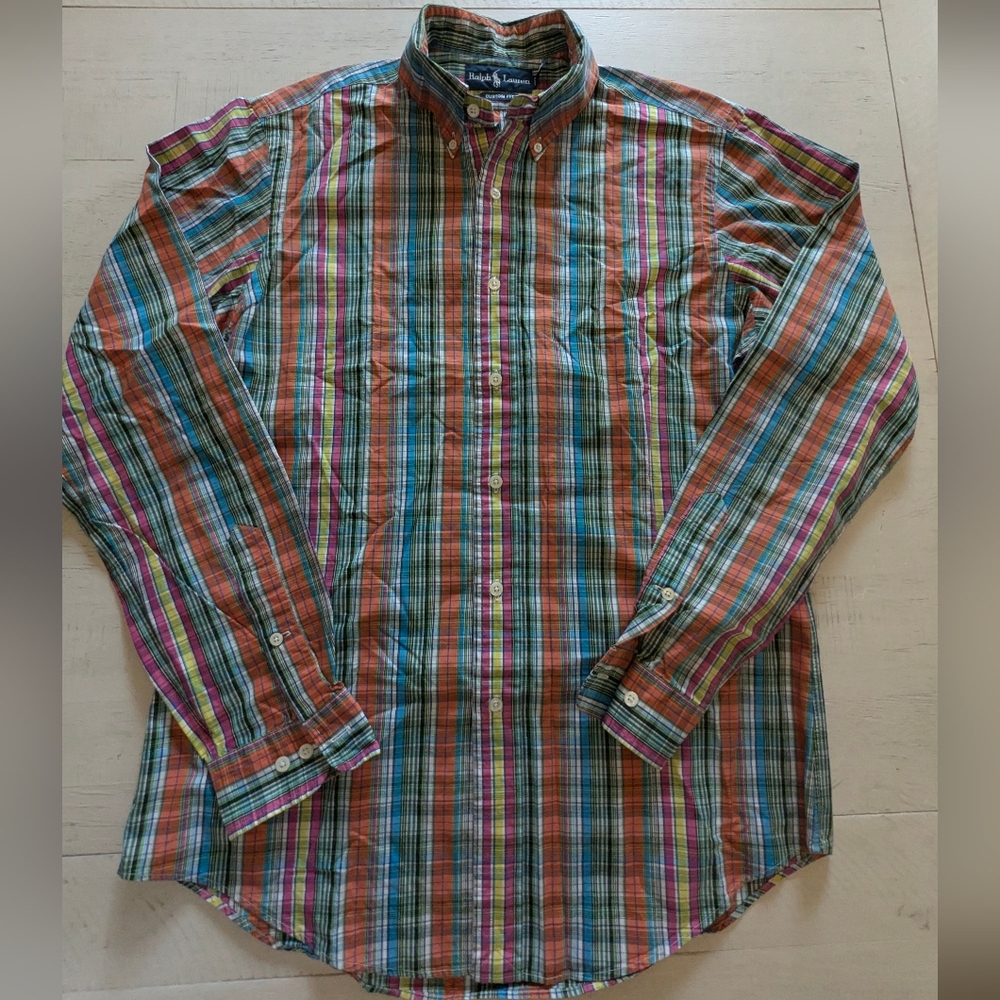 Ralph Lauren Blue Label Custom Fit Plaid Button Up Shirt Men's 15 1/2 Med